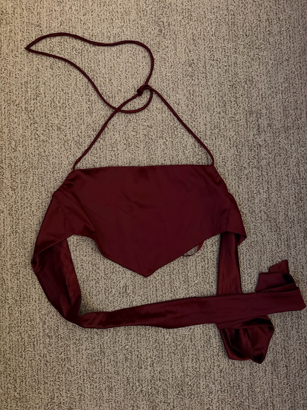 Windsor Satin Halter Bandana Top - Burgundy